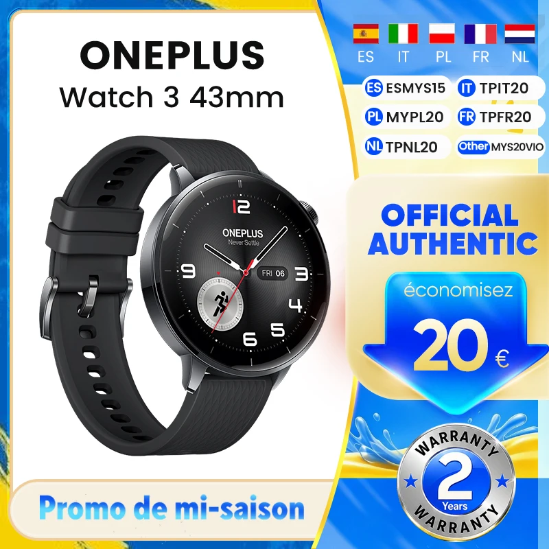 OnePlus Watch 3 smartwatch 43mm AMOLED Wear OS Biały