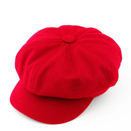 Ośmiokątny kaszkiet newsboy oversize – beret z daszkiem dla dużej głowy Czerwony płócienny