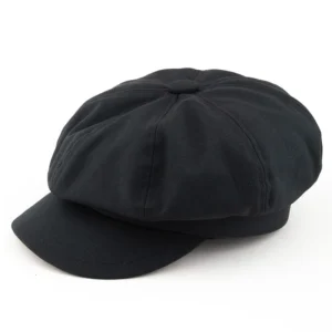 Ośmiokątny kaszkiet newsboy oversize – beret z daszkiem dla dużej głowy Kanwa czarna