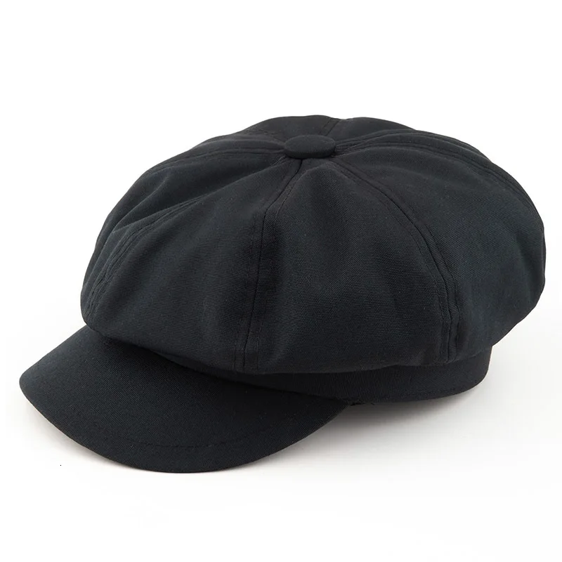 Ośmiokątny kaszkiet newsboy oversize – beret z daszkiem dla dużej głowy Kanwa czarna