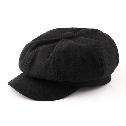 Ośmiokątny kaszkiet newsboy oversize – beret z daszkiem dla dużej głowy Wełna czarna