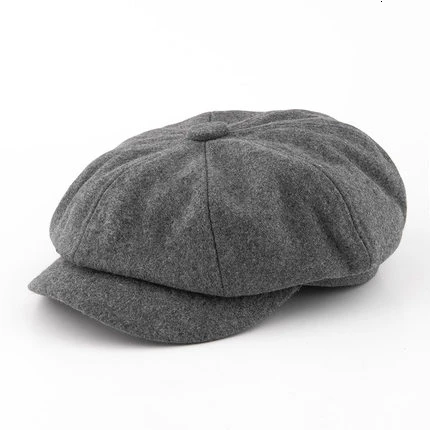Ośmiokątny kaszkiet newsboy oversize – beret z daszkiem dla dużej głowy Wełna szara