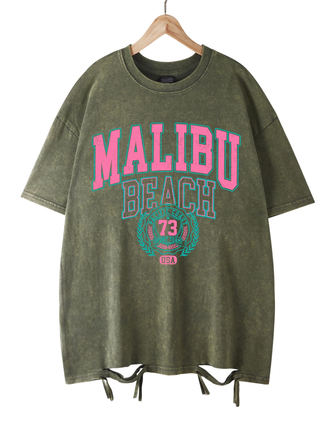 Oversize t-shirt damski z napisem Malibu Beach Głównik