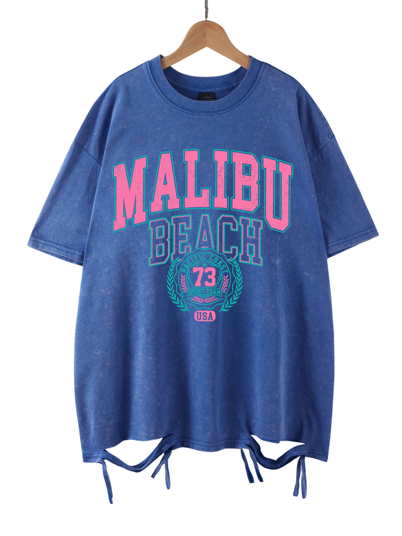 Oversize t-shirt damski z napisem Malibu Beach Mleczny