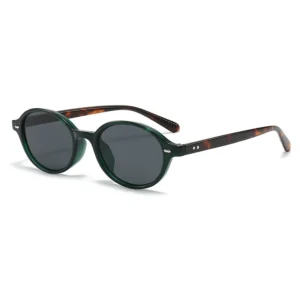Owalne okulary przeciwsłoneczne retro z nitami UV400 Zielony