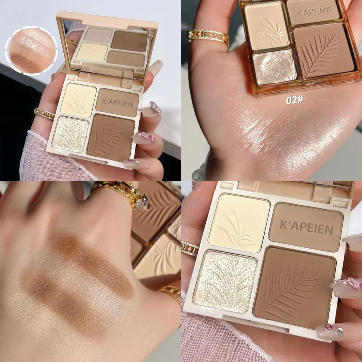 Paleta 4 kolory rozświetlacz bronzer kontur 3D Jasnozielony