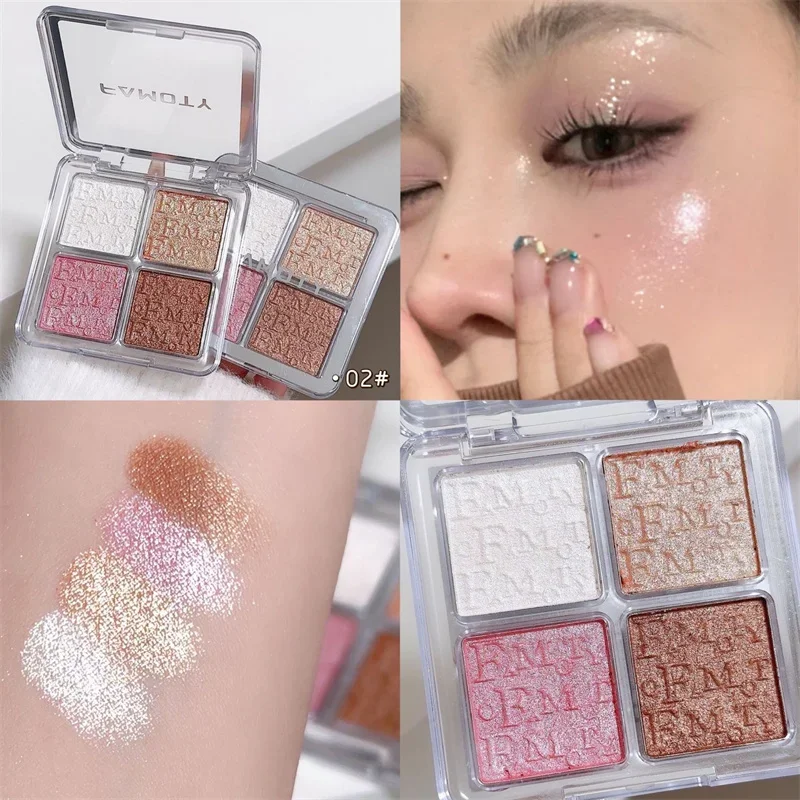 Paleta rozświetlacza 4 kolory puder brokatowy naturalny połysk Błękitny