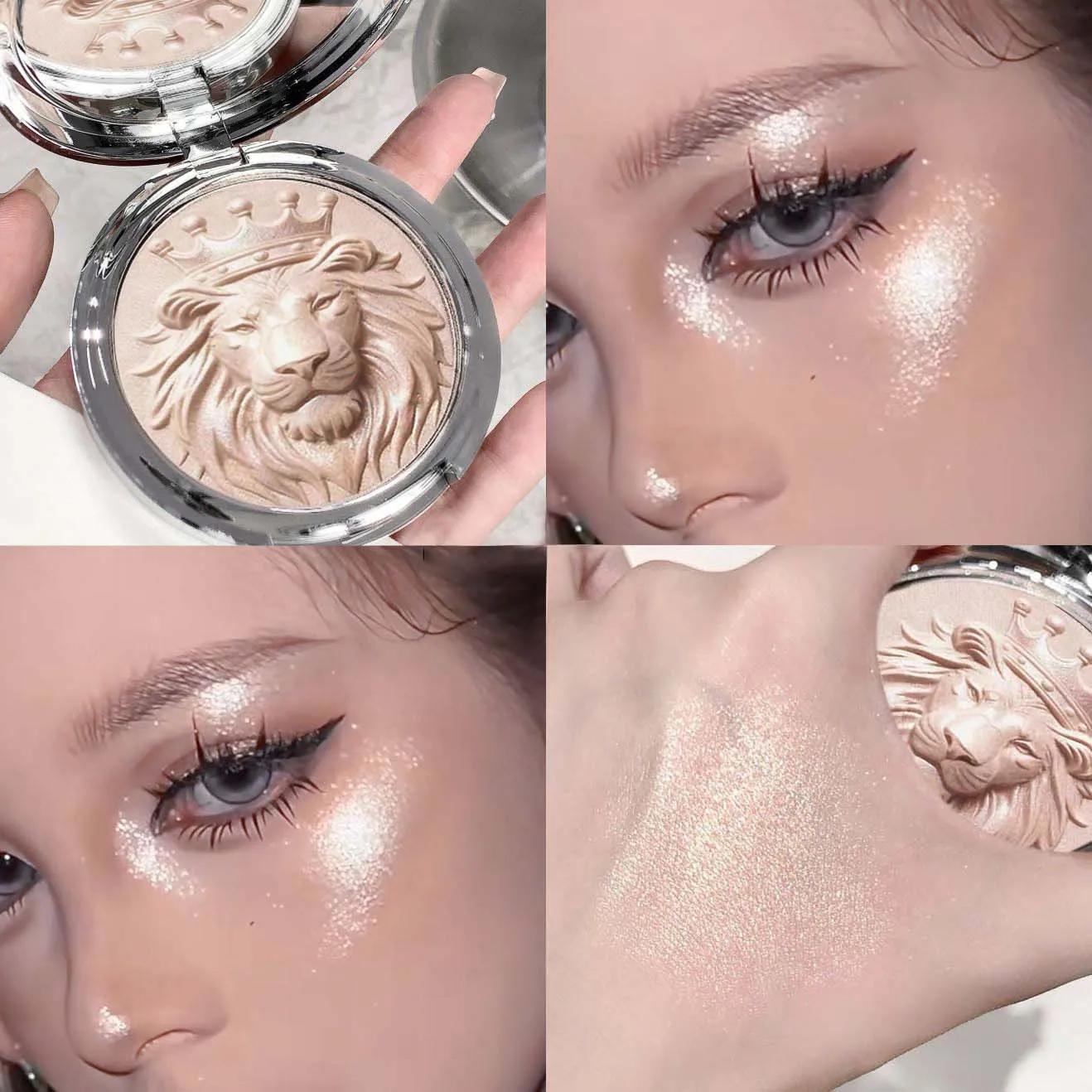 Paleta rozświetlaczy Shimmer Diamond 3 kolory efekt blasku Jasnoszary