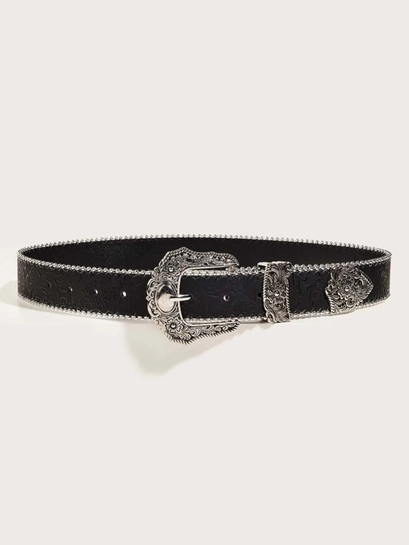 Pasek skórzany western z metalową klamrą cowgirl unisex Czarny