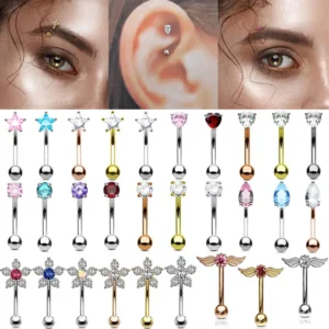 Piercing brwi z kryształkiem — zakrzywiona sztanga helix rook Biały