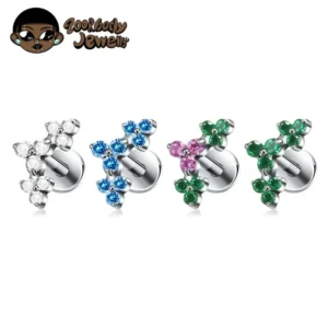 Piercing labret tytanowy G23 triple trinity z cyrkonią Pomarańczowy