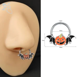 Piercing do nosa punk z motywem dyni i nietoperza ze stali nierdzewnej Czarny ocynkowany