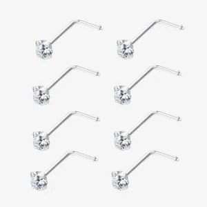 Piercing nosa z cyrkonią zestaw 8 sztuk różne rozmiary Kolor czystego złota
