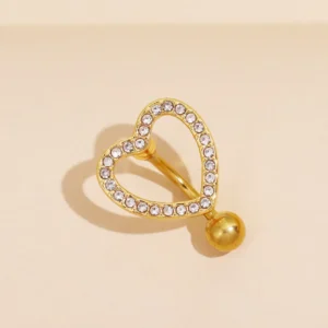 Piercing do pępka cyrkonowy serce z iskrzącym motywem hollow Kolor jasnożółtego złota