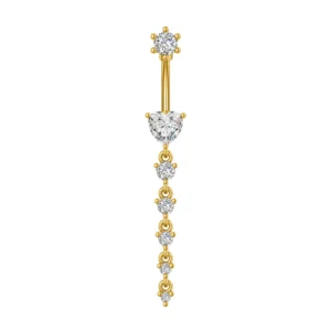 Piercing do pępka z kryształowymi sercami — stal chirurgiczna 14G Kolor czystego złota