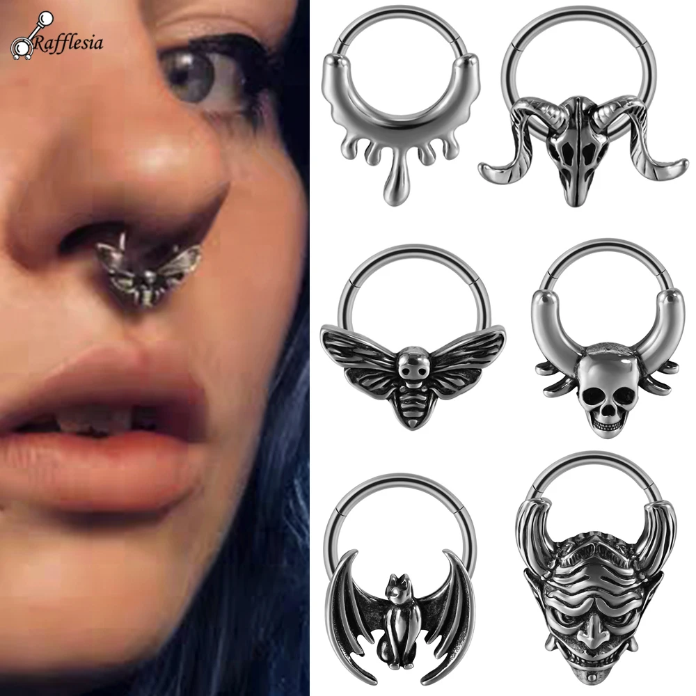 Piercing przegrody nosa ze stali chirurgicznej — clicker z głową krowy Biały