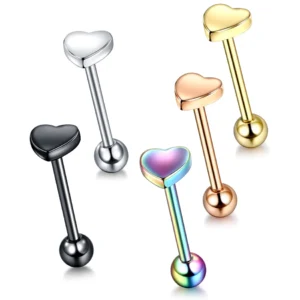 Piercing sutka stalowy sztanga serce 14G labret Biały
