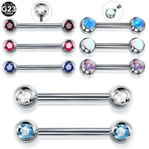 Piercing sutka tytan z opalem gwint wewnętrzny 14G Czarny