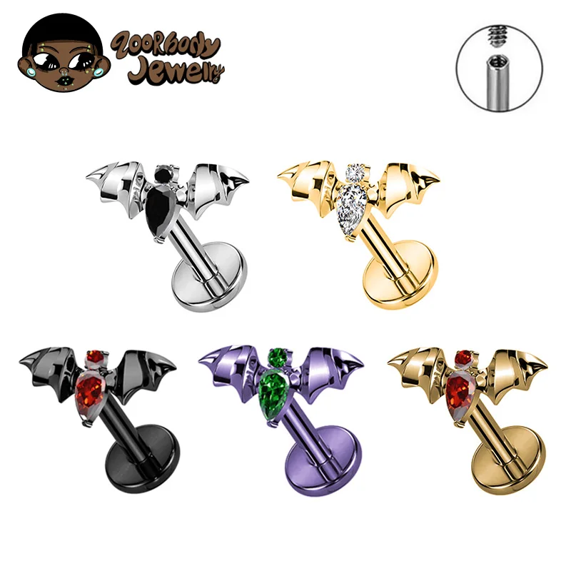 Piercing tytanowy Mini Bat Wampir 16G – do chrząstki i wargi Czerwony