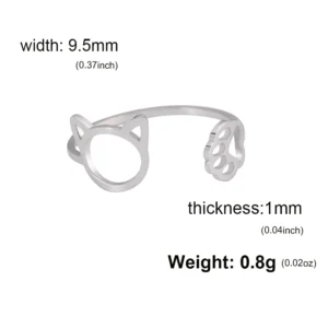 Minimalistyczny pierścionek z kocią i psią łapką oraz sercem Steel color 03
