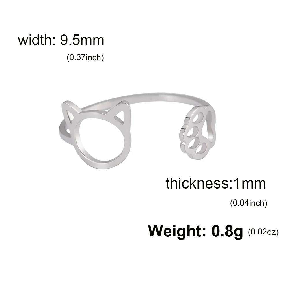 Minimalistyczny pierścionek z kocią i psią łapką oraz sercem Steel color 03