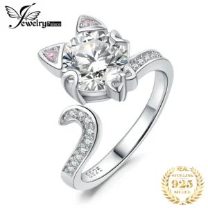 Otwarty pierścionek z kotem i kamieniem ze srebra 925 JewelryPalace Uniwersalny