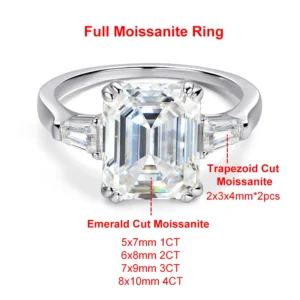 Pierścionek zaręczynowy z moissanitem szlif szmaragdowy Emerald cut