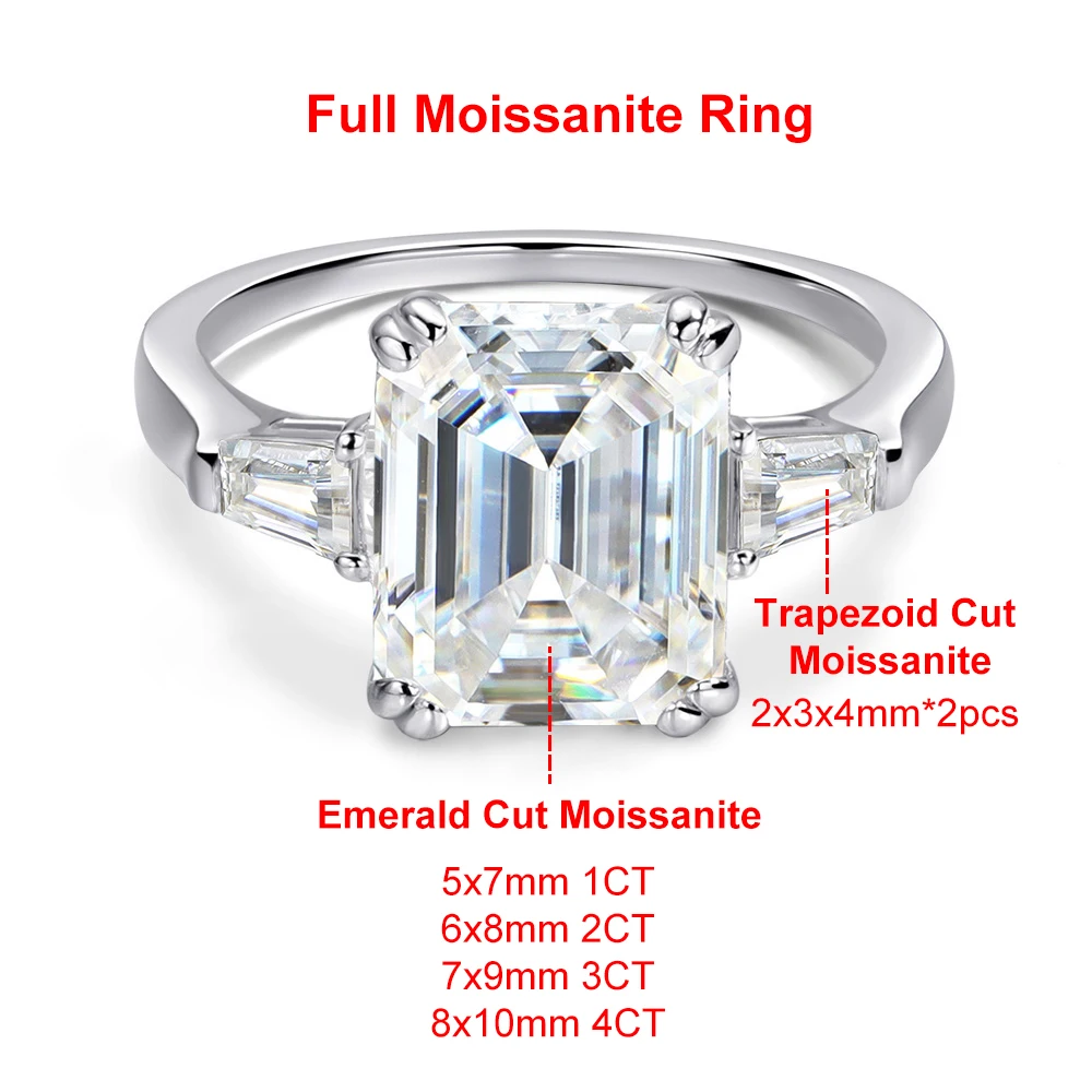 Pierścionek zaręczynowy z moissanitem szlif szmaragdowy Emerald cut