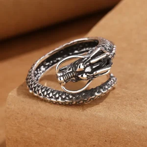 Pierścionek ze srebra 925 z motywem smoka - unisex vintage Czarny