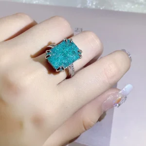 Pierścionek ze srebra 925 z turmalinem Paraiba zielonym Zielony