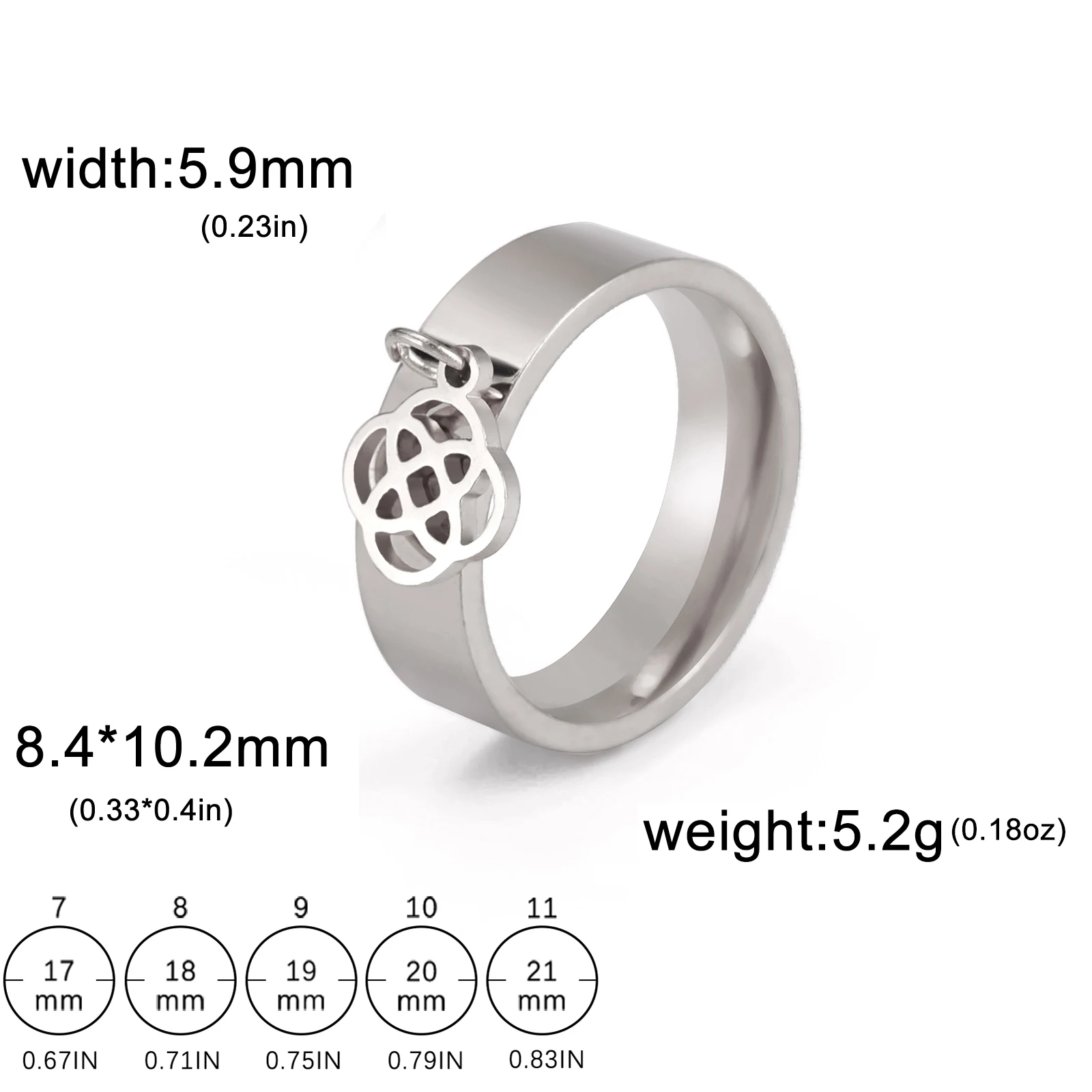 Pierścionek z wisiorkami: kot, łapa, lotos, księżyc i gwiazda Knot steel