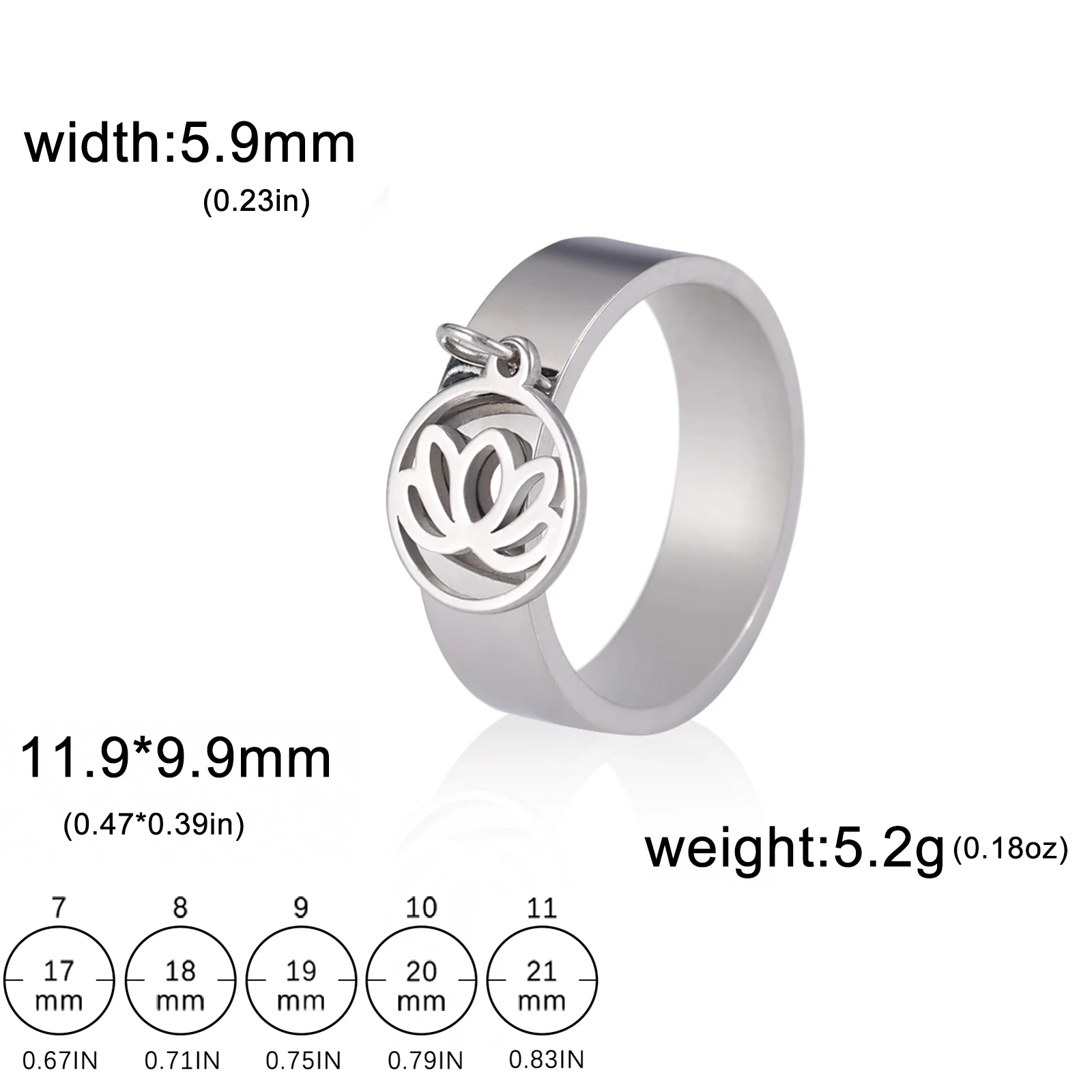 Pierścionek z wisiorkami: kot, łapa, lotos, księżyc i gwiazda Lotus steel