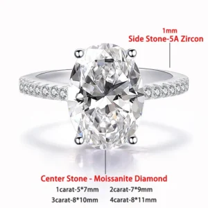 Pierścionek zaręczynowy z moissanitem owalnym srebro 925 Center moissanite