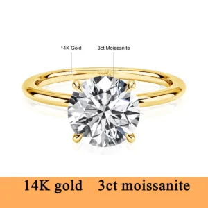 Pierścionek zaręczynowy z moissanitem, złoto 14K Złoty