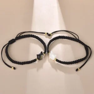 Para pierścionków z mini kotkiem i kamieniem księżycowym Bracelets
