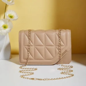 Pikowana torebka w kratę z frędzlami — crossbody ze skóry PU Khaki