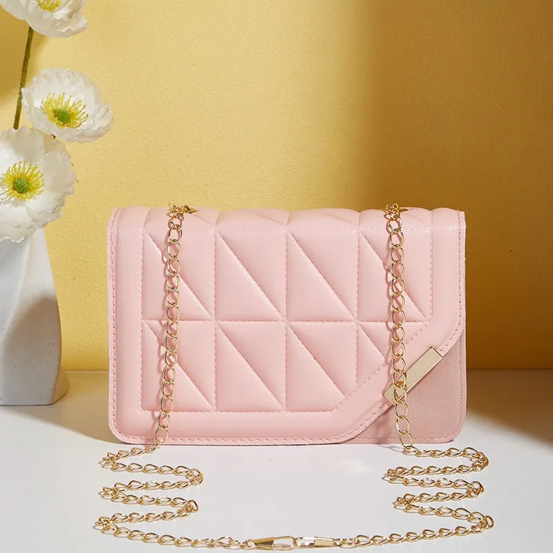 Pikowana torebka w kratę z frędzlami — crossbody ze skóry PU Różowy
