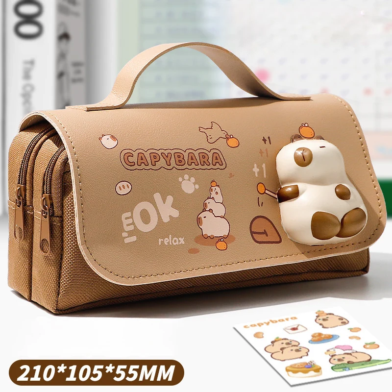 Piórnik Capybara kawaii z antystresową zabawką — duża pojemność na długopisy Biały