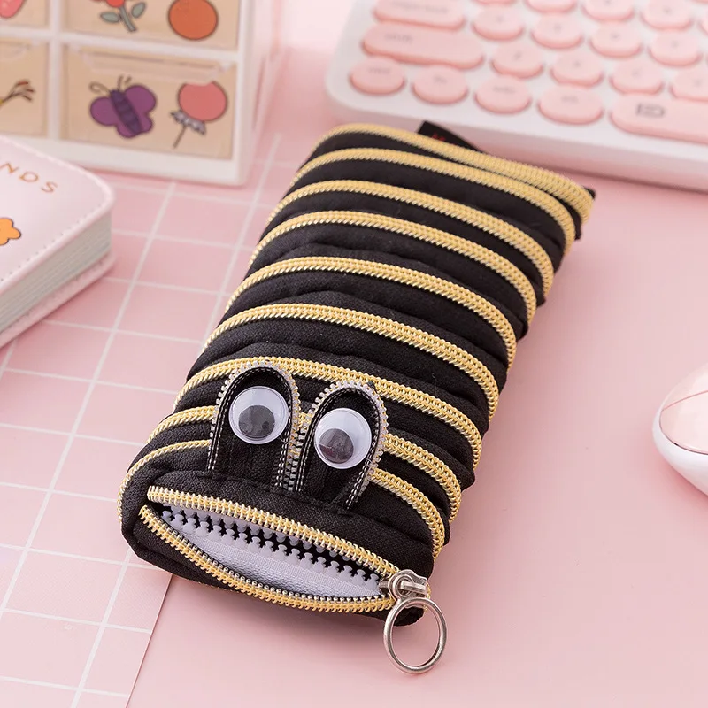 Piórnik gąsienica na zamek - saszetka Kawaii dla dzieci Granatowy
