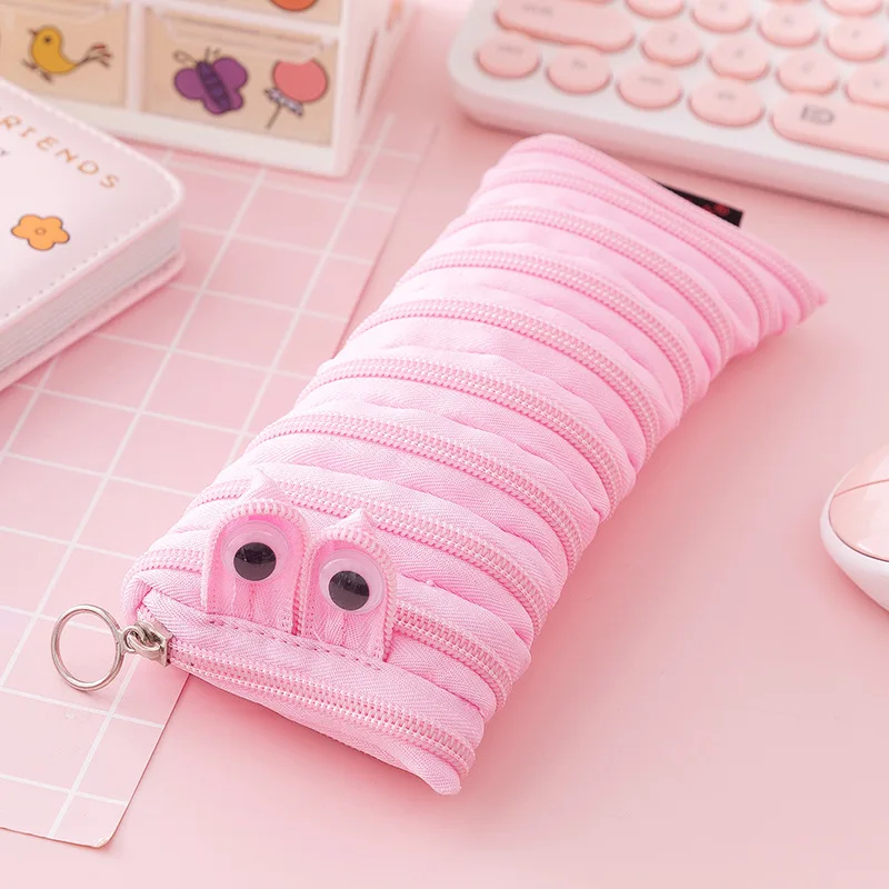 Piórnik gąsienica na zamek - saszetka Kawaii dla dzieci Niebieski