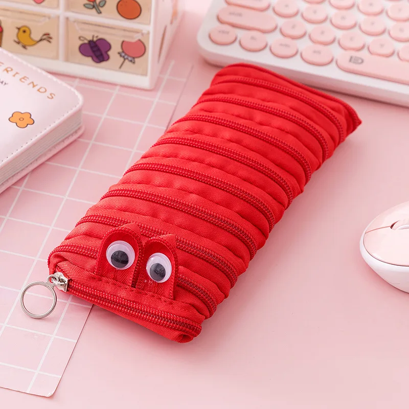 Piórnik gąsienica na zamek - saszetka Kawaii dla dzieci Zielony