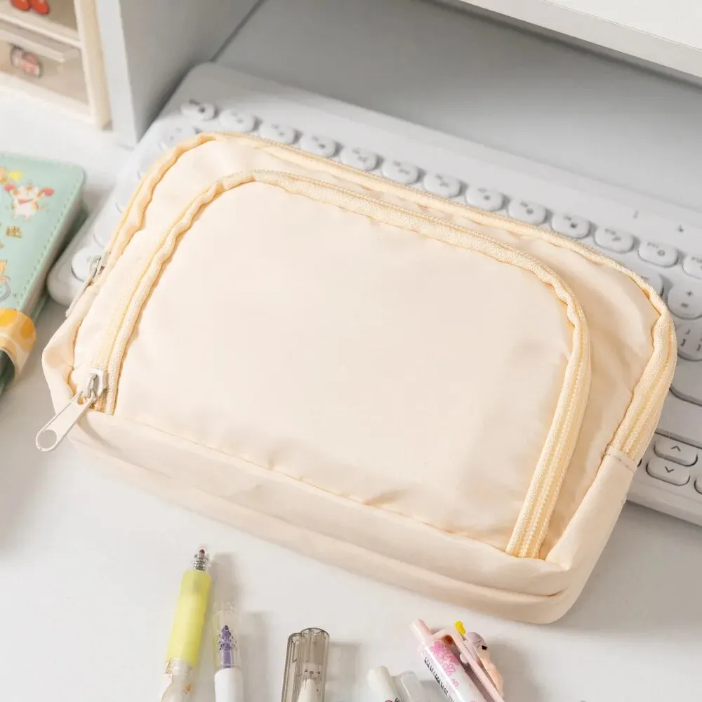 Piórnik kawaii trójkomorowy pastelowy organizer na długopisy szkoła Biały