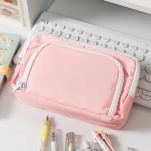 Piórnik kawaii trójkomorowy pastelowy organizer na długopisy szkoła Różowy