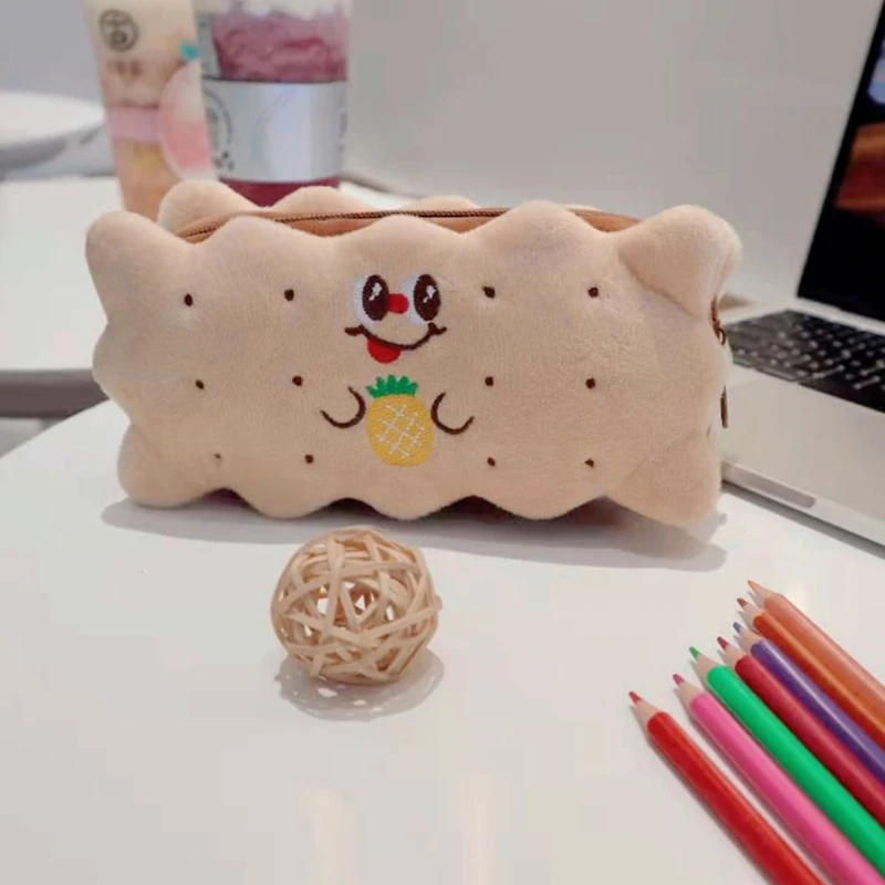 Piórnik pluszowy kawaii w kształcie ciasteczka Bordowy