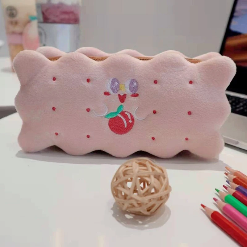 Piórnik pluszowy kawaii w kształcie ciasteczka żółty