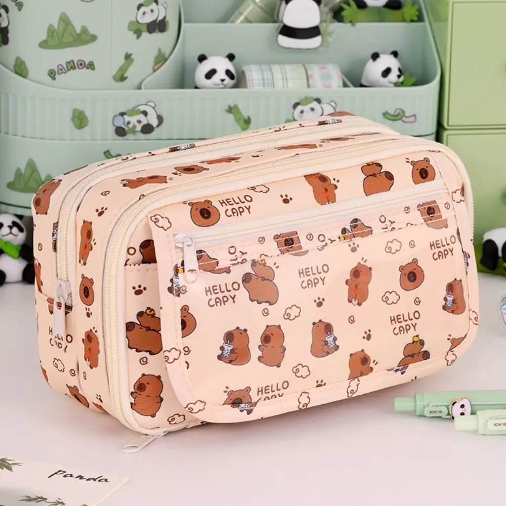 Piórnik wielofunkcyjny Capybara Panda duża pojemność dziewięciowarstwowy żółty