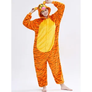 Piżama onesie tygrys flanelowa — kombinezon do spania dla dorosłych Beżowy