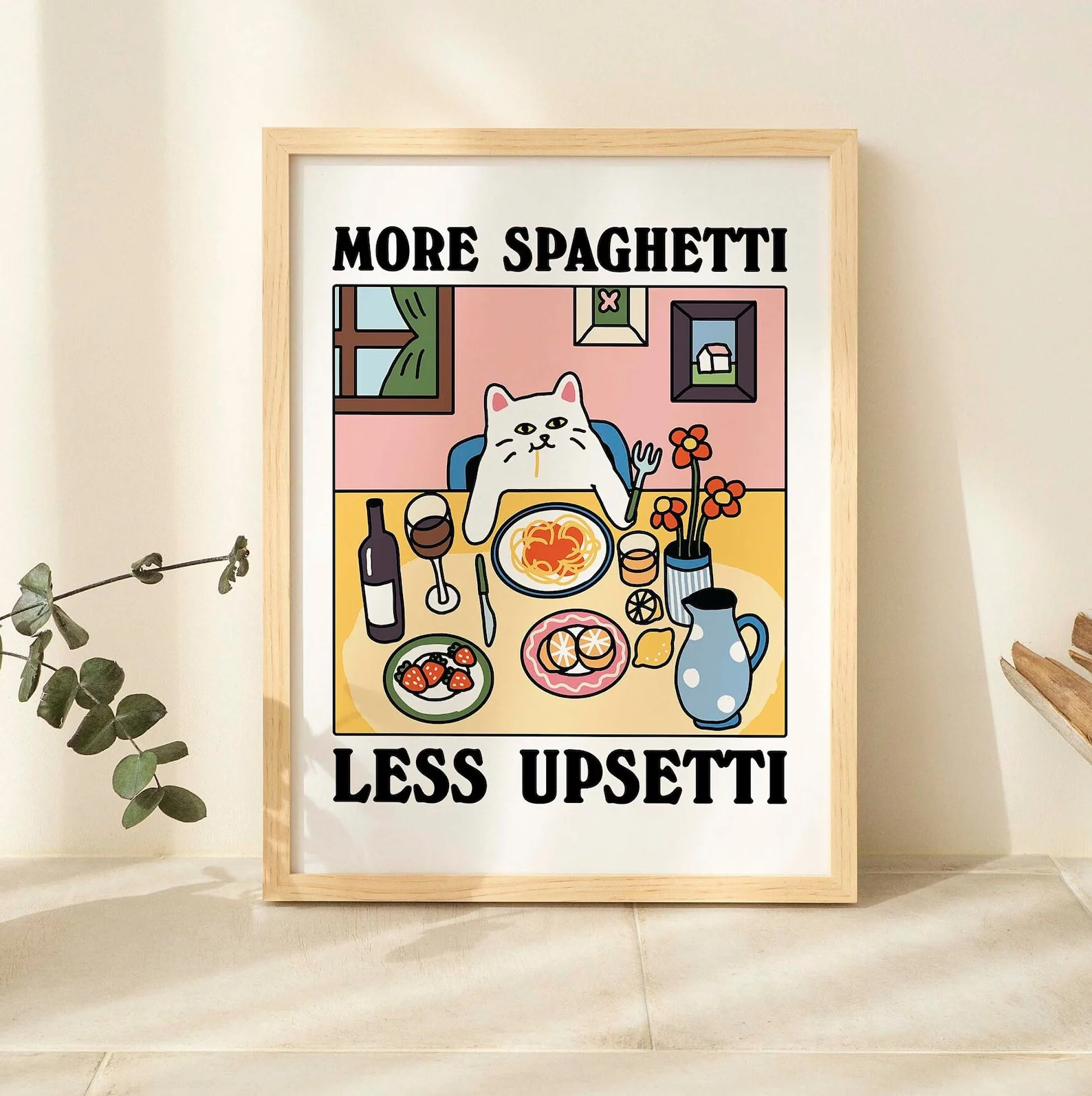 Plakat z czarnym kotem i kawa More Espresso Less Depresso Szary