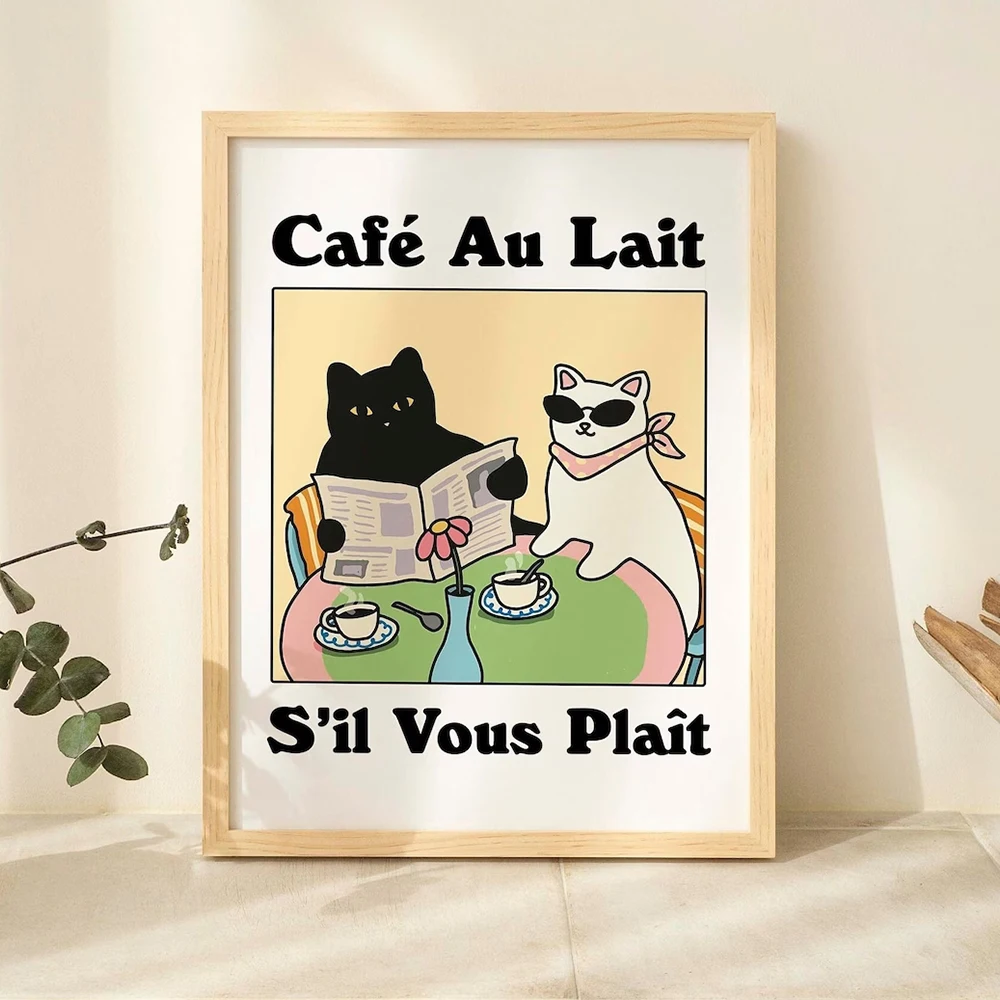 Plakat czarny kot do łazienki - obraz Wash Your Paws Kawa