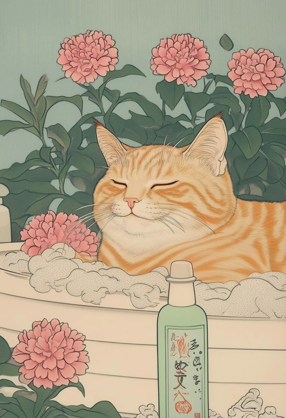 Plakat na płótnie kot tabby w wannie - retro Bordowy